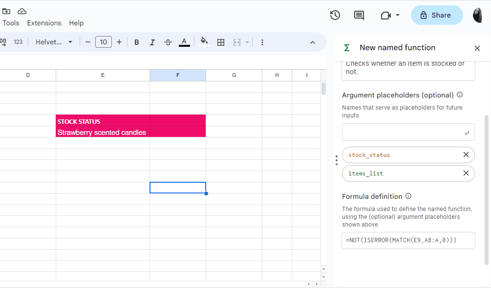 Ορισμός κράτησης θέσης Argument για επώνυμες συναρτήσεις στα Φύλλα Google