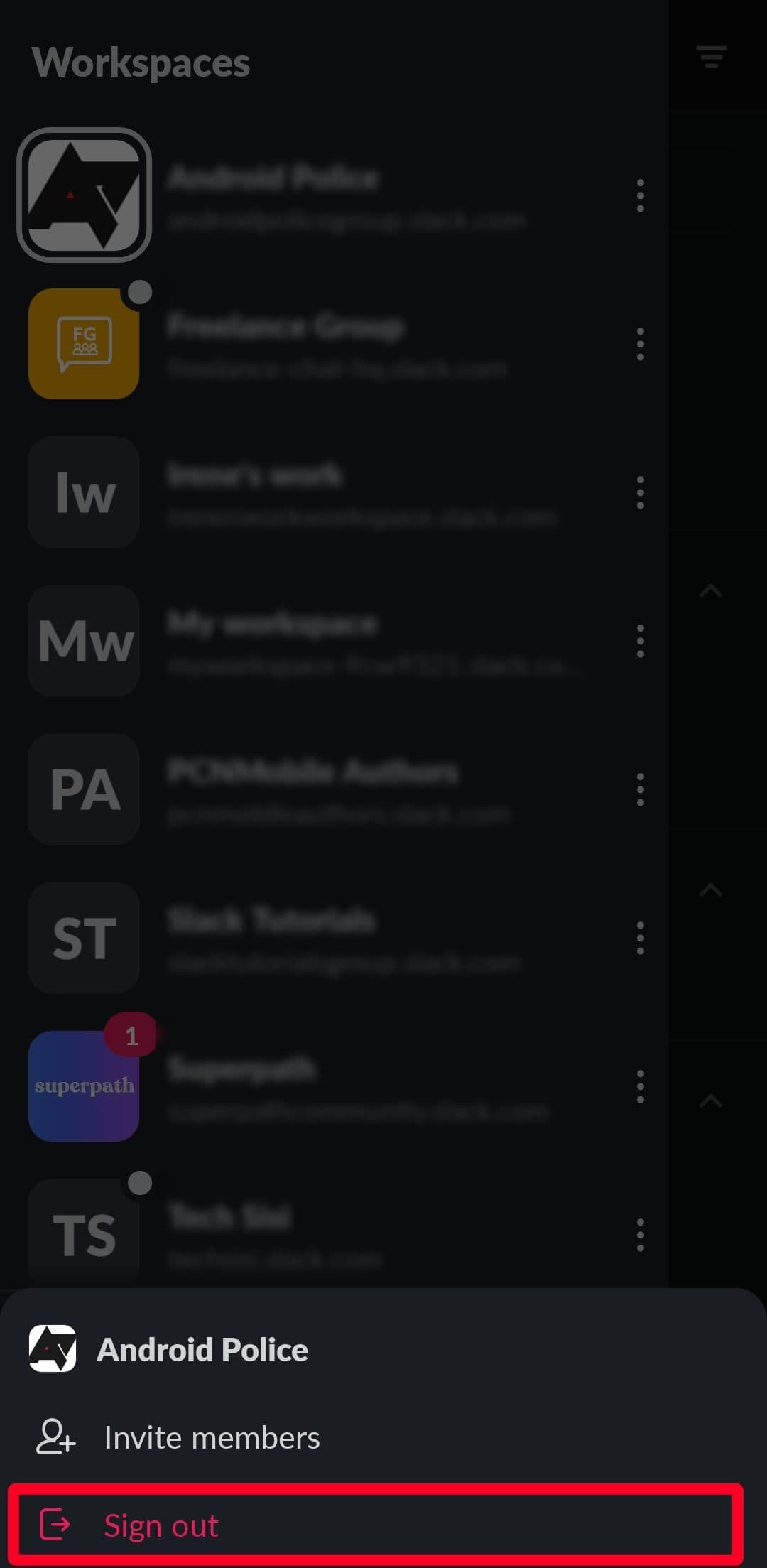 Αποσύνδεση από χώρο εργασίας Slack στην εφαρμογή για κινητά