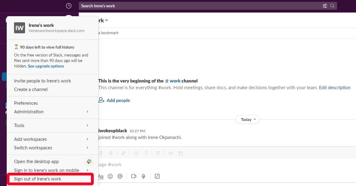 Αποσύνδεση από χώρο εργασίας Slack