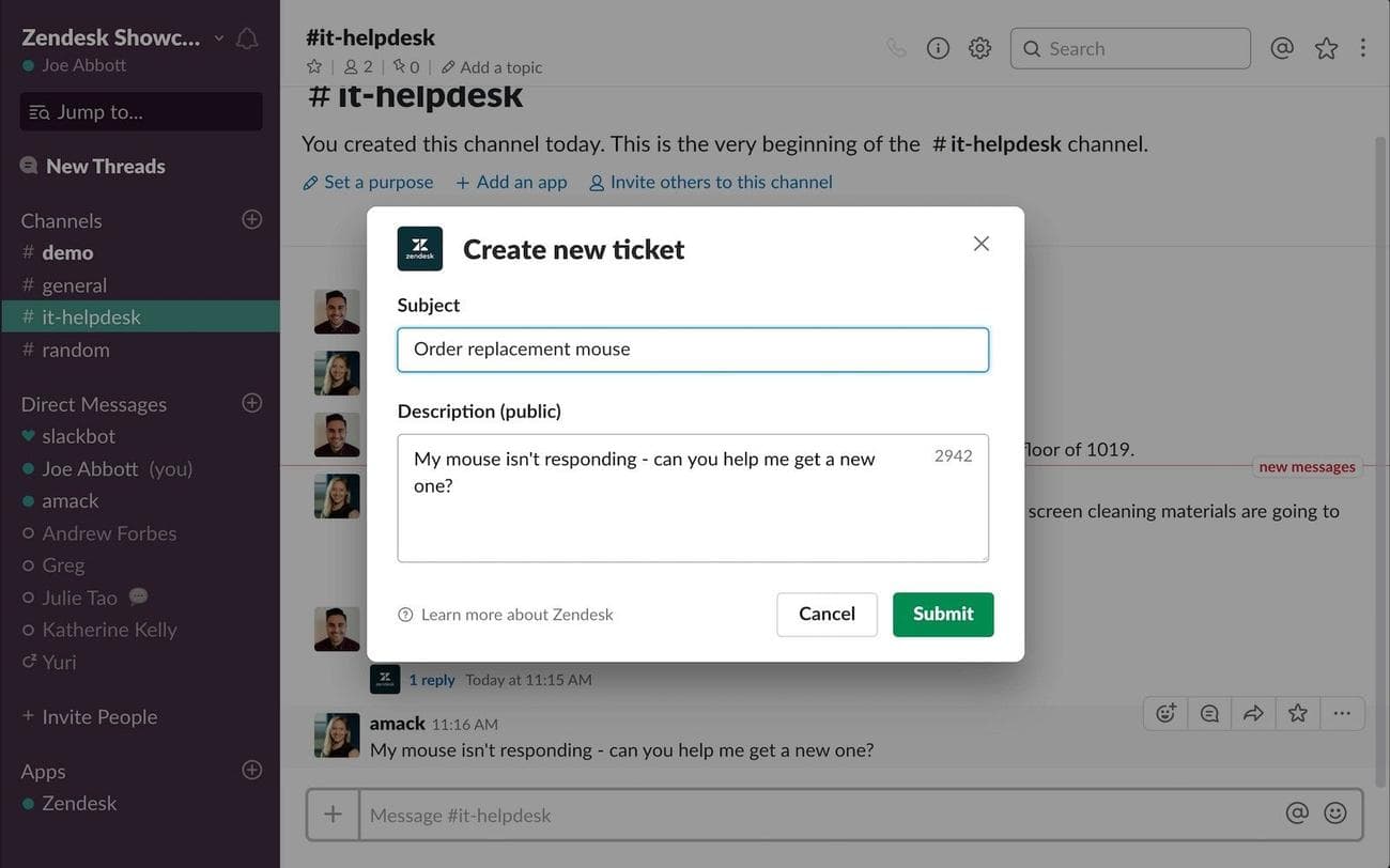 Δημιουργήστε ένα εισιτήριο Zendesk στο Slack