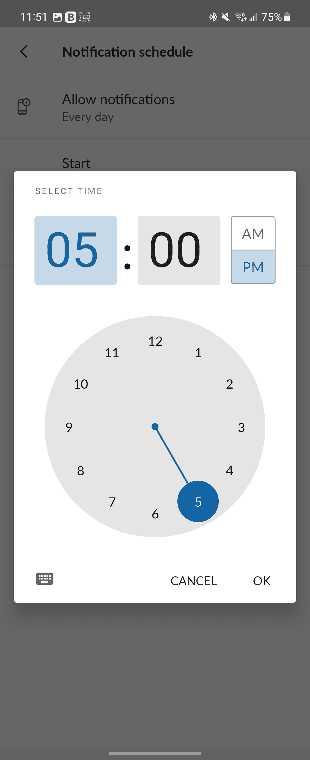 Υπομενού ρυθμίσεων χρονοδιαγράμματος ειδοποιήσεων χαλαρό επιλέγοντας ώρα λήξης