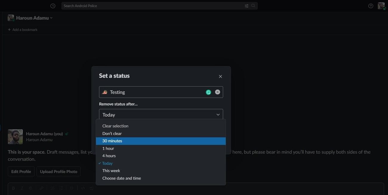Ρύθμιση διάρκειας κατάστασης Slack