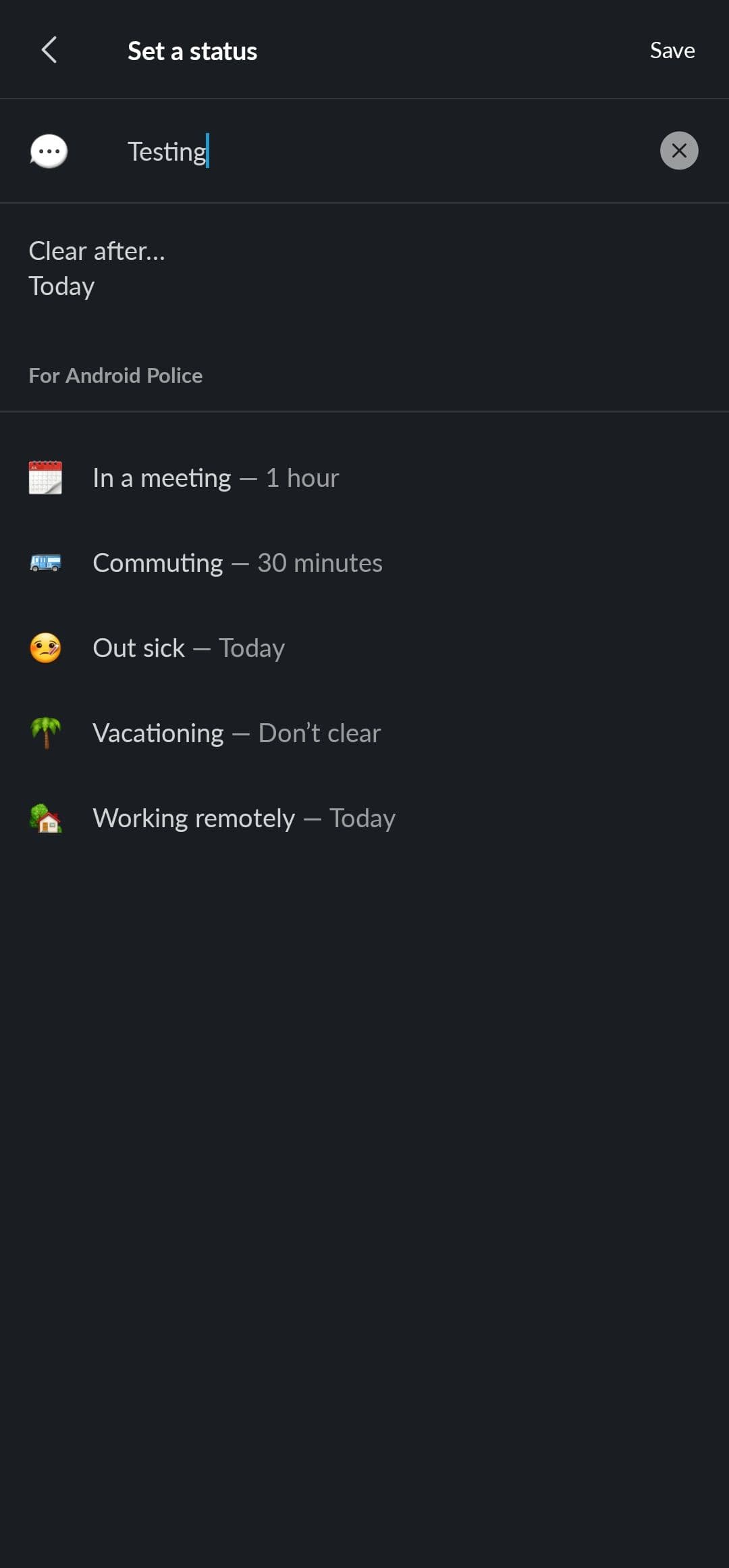 Ρύθμιση κατάστασης Slack