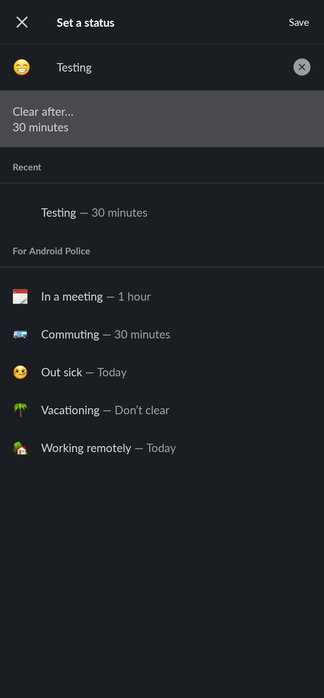 Ρύθμιση διάρκειας κατάστασης Slack