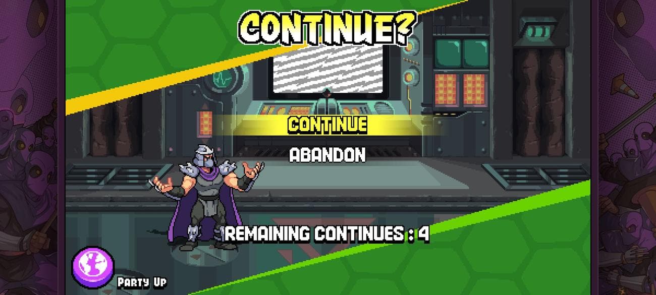 Στιγμιότυπο οθόνης της οθόνης TMNT: Shredder's Revenge Game Over