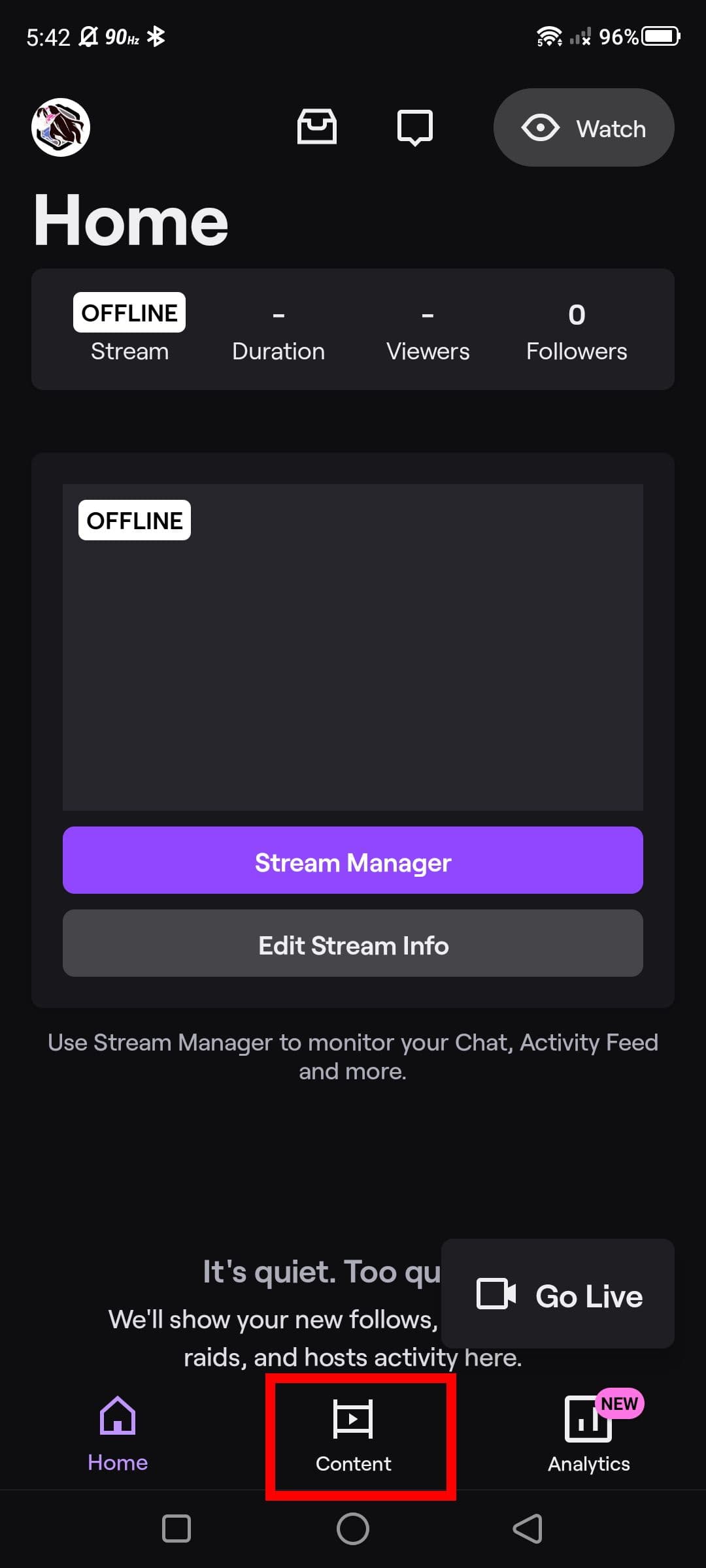 Στιγμιότυπο οθόνης της επισήμανσης της καρτέλας Περιεχόμενο στη Λειτουργία δημιουργού στο Android