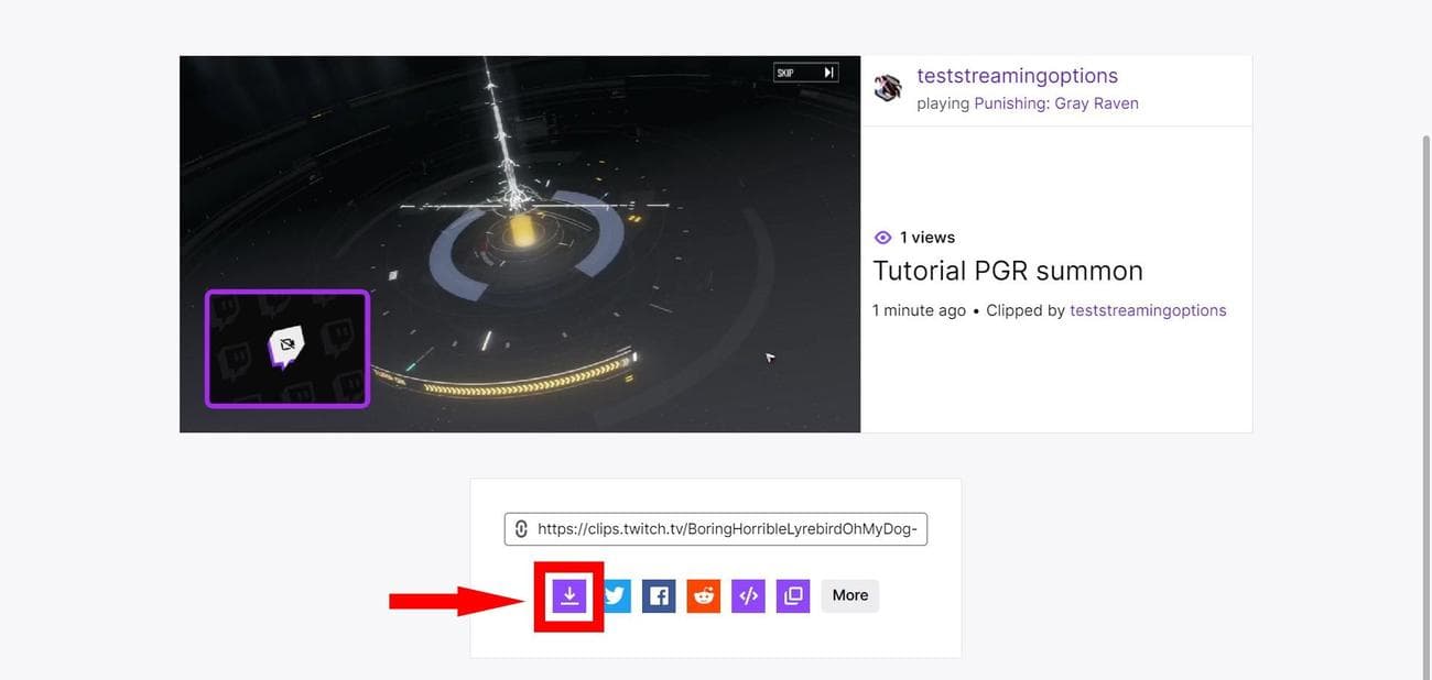 Στιγμιότυπο οθόνης του κουμπιού Λήψη (κλιπ Twitch) στο Google Chrome