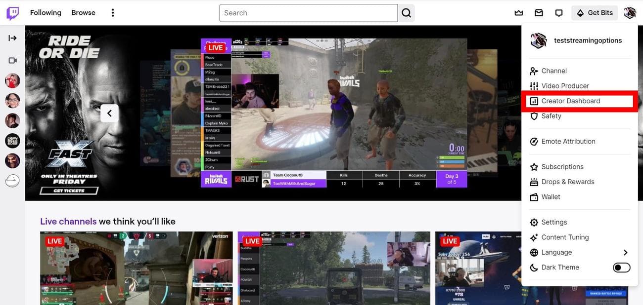 Στιγμιότυπο οθόνης με την επισήμανση της επιλογής Πίνακας ελέγχου δημιουργού στο Google Chrome