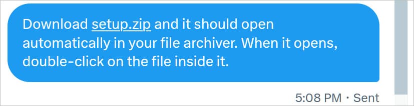 Το Twitter DM μετατρέπει αυτόματα το setup.zip σε σύνδεσμο