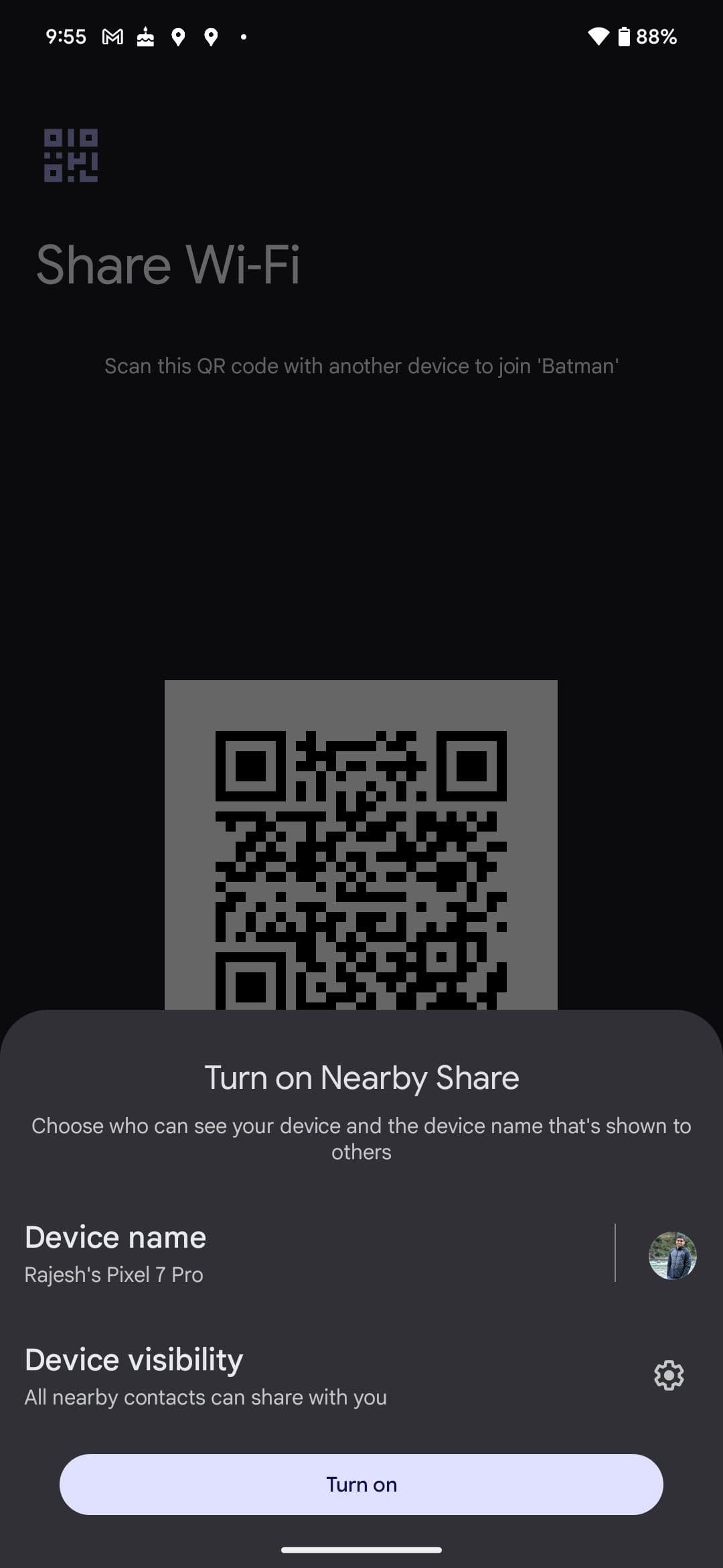 Ενεργοποίηση κοινής χρήσης σε κοντινή απόσταση σε ένα Google Pixel για κοινή χρήση κωδικού πρόσβασης Wi-Fi