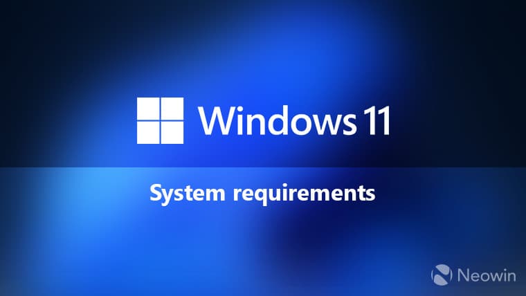 Windows 11 system requirements in white on blue background