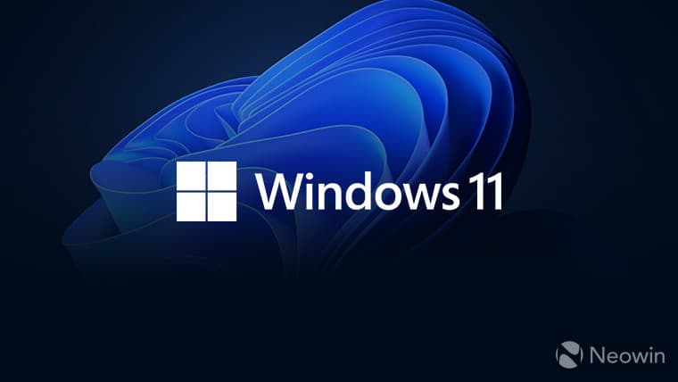 Windows 11 logo white on top of the default Windows 11 wallpaper dark theme