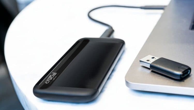 Crucial X8 attached to a laptop