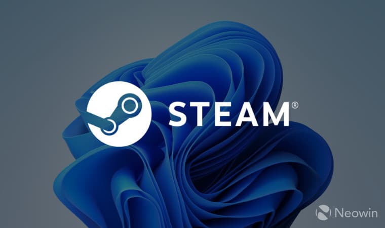 Steam Logo on the Windows 11 stock wallpaper background