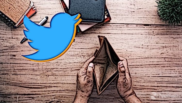 The Twitter logo next to an empty wallet