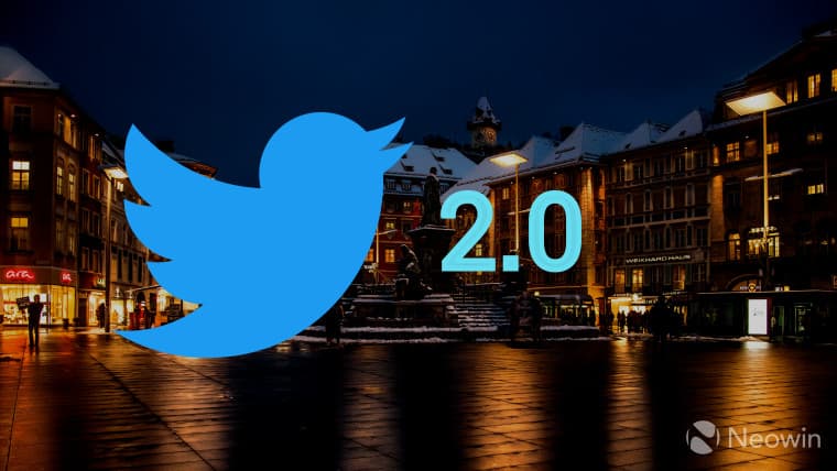 Twitter 20 written on a darkened background of a town square
