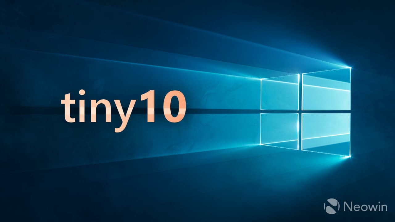 Αυθεντική ταπετσαρία στοκ των Windows 10s με το tiny10 σε υπέρθεση