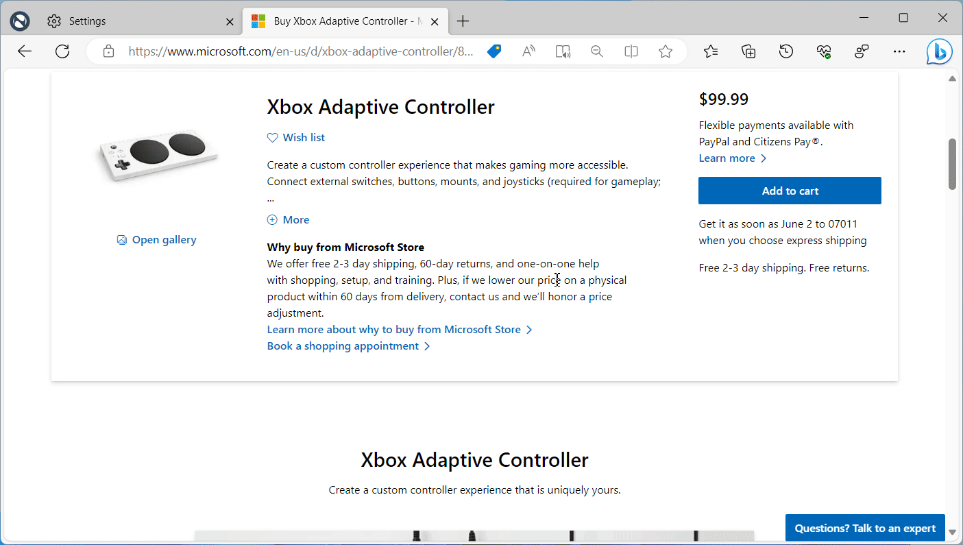 Ένα GIF που δείχνει κινήσεις του ποντικιού σε δράση στον Microsoft Edge