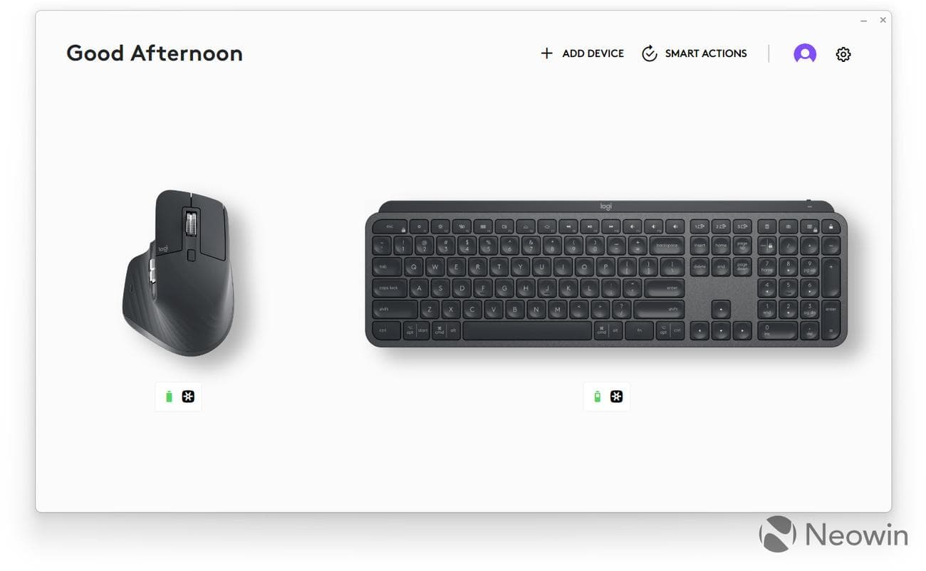 A screenshot of the Logitech Options Plus app