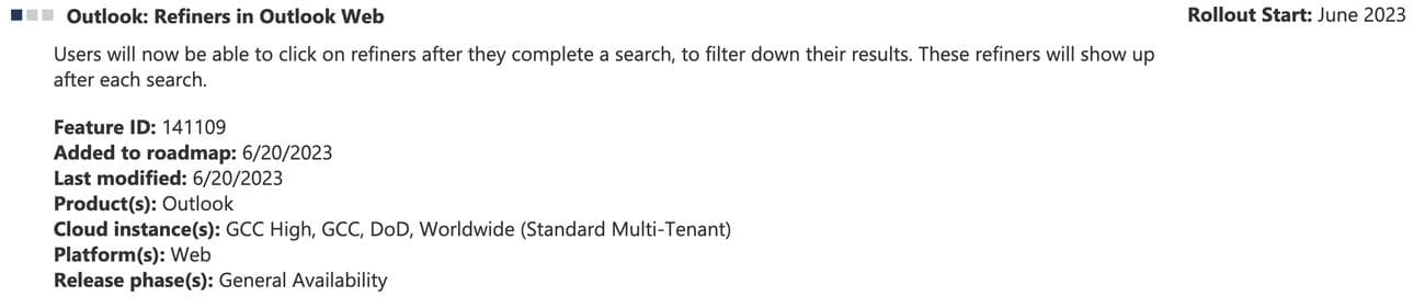 Refiners στο Outlook web