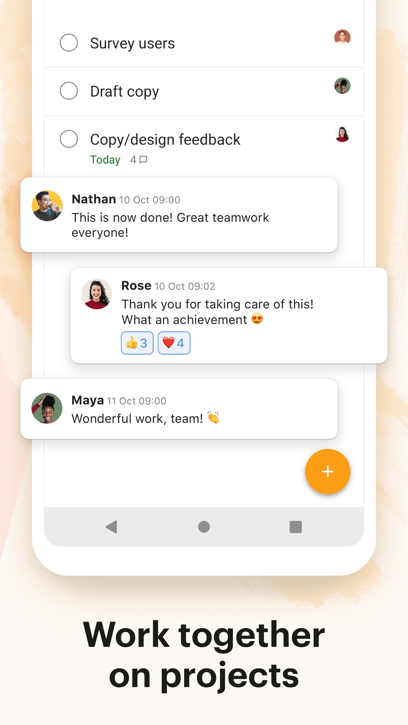 An app store listing screenshot for Todoist showing an example of a group work project 