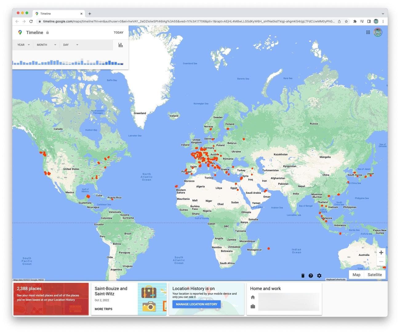 στιγμιότυπο οθόνης του χρονολογίου των χαρτών google στην επιφάνεια εργασίας