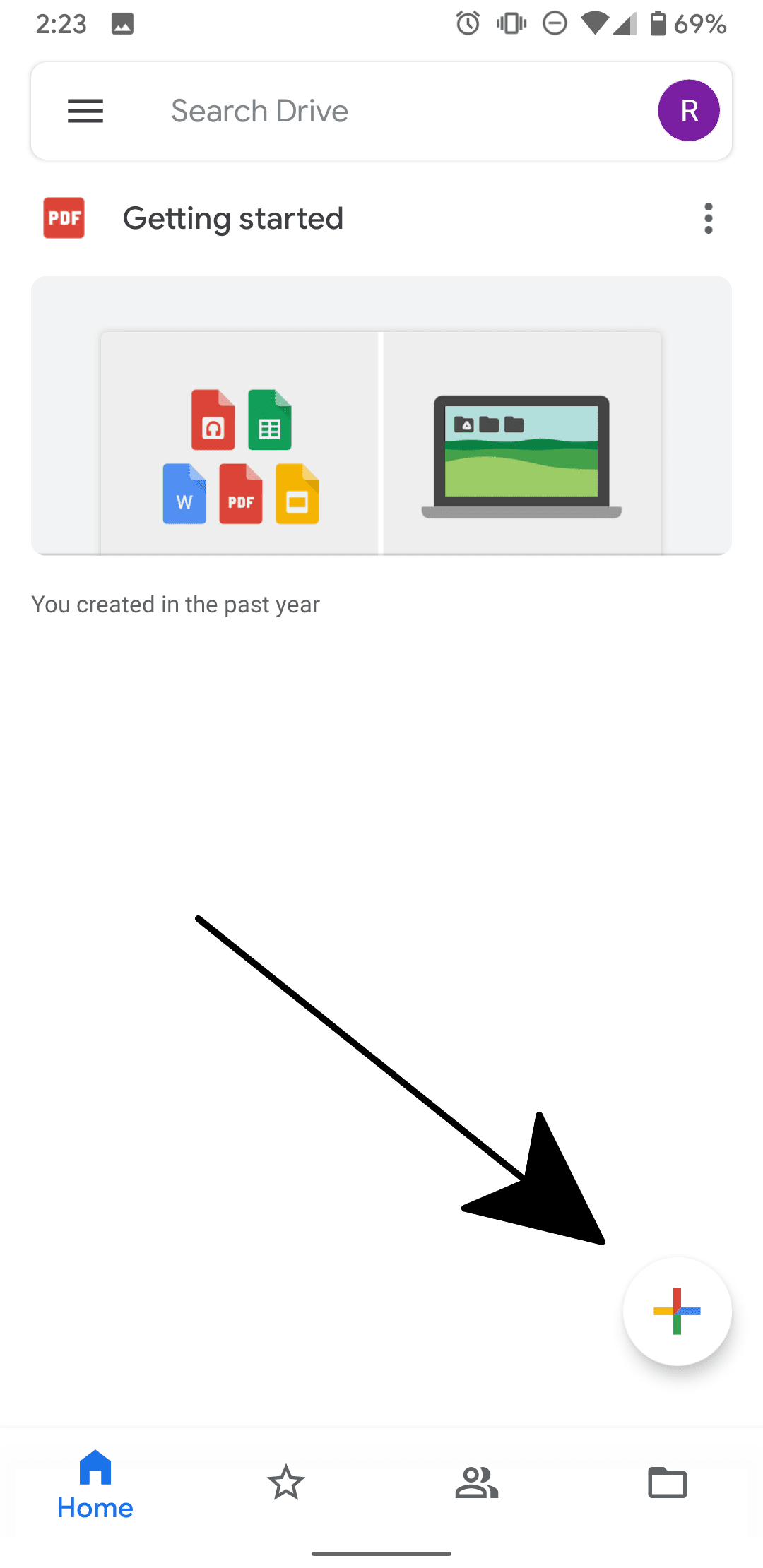 αρχική οθόνη της εφαρμογής google drive android
