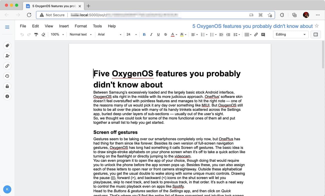 Screenshot shows an example of Synology Office with a text document open.