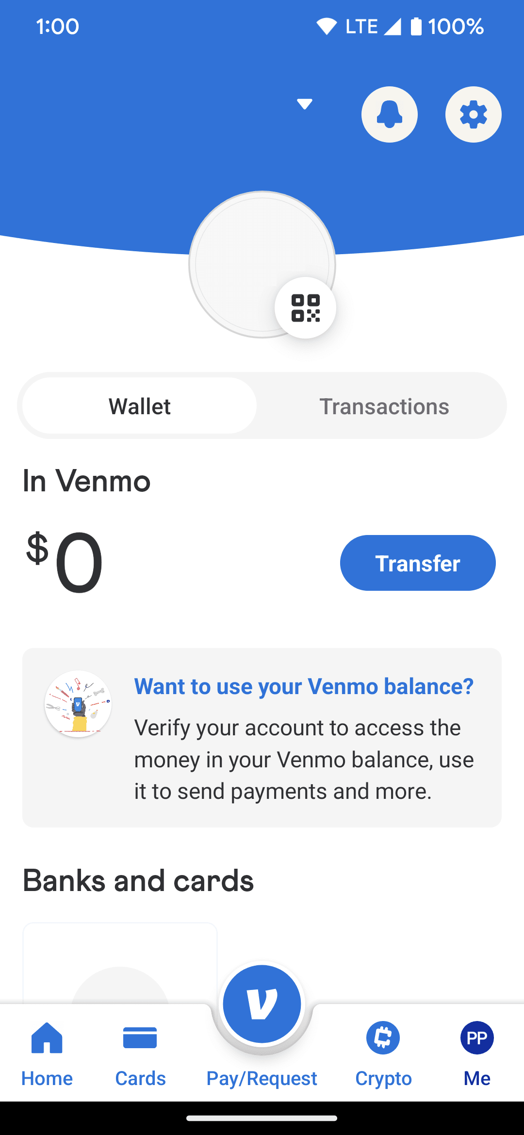 Έλεγχος της ισορροπίας Venmo στην καρτέλα Me.