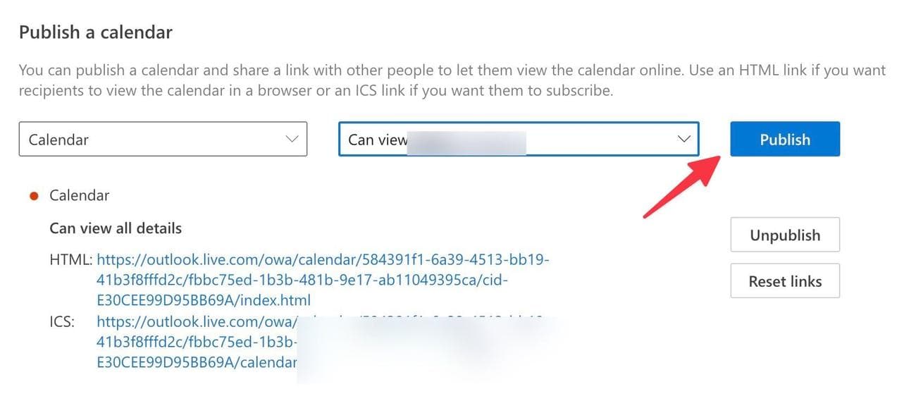 Δημοσίευση ημερολογίου του Outlook