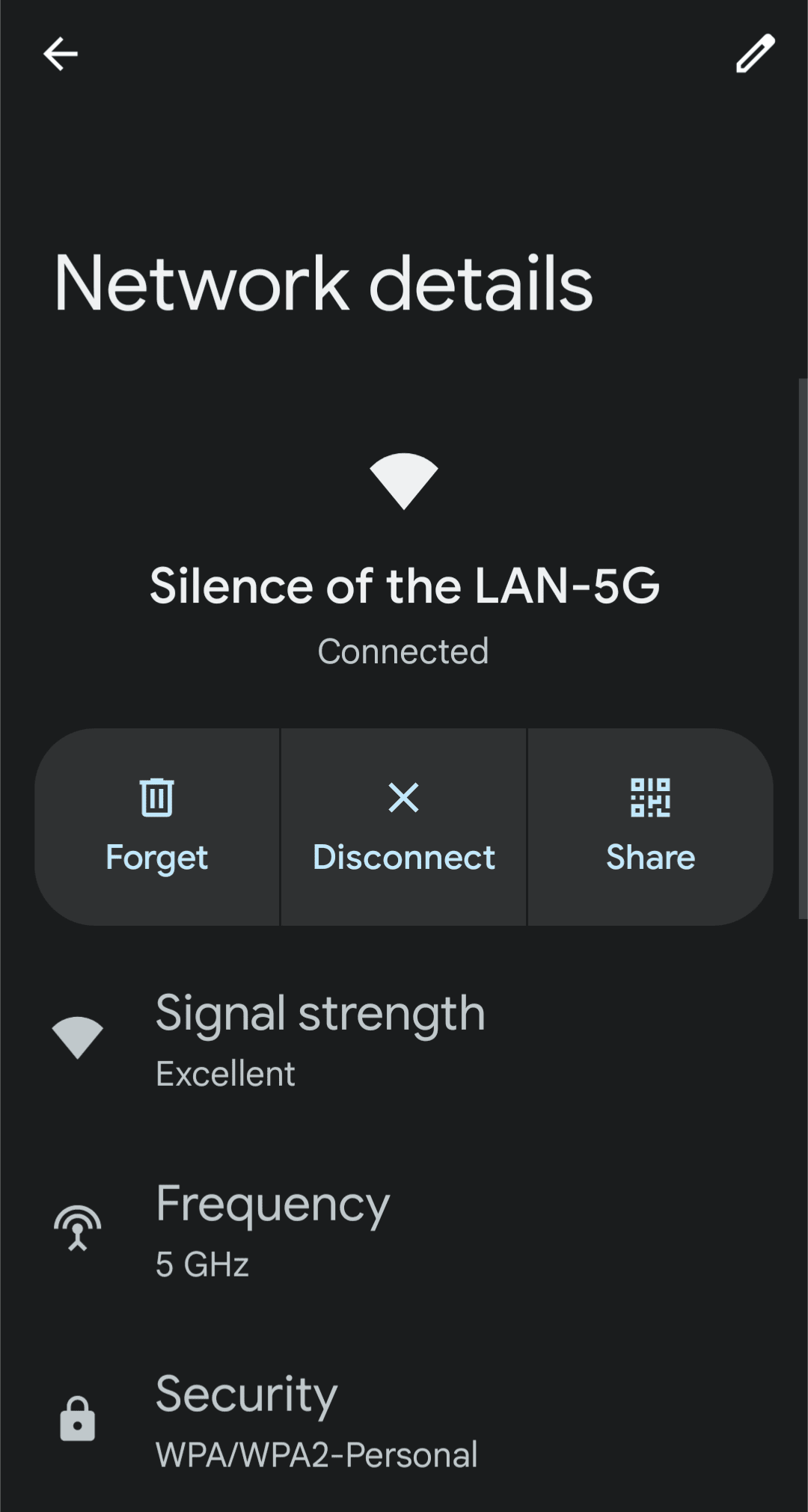 Στιγμιότυπο οθόνης των ρυθμίσεων του Δικτύου Android