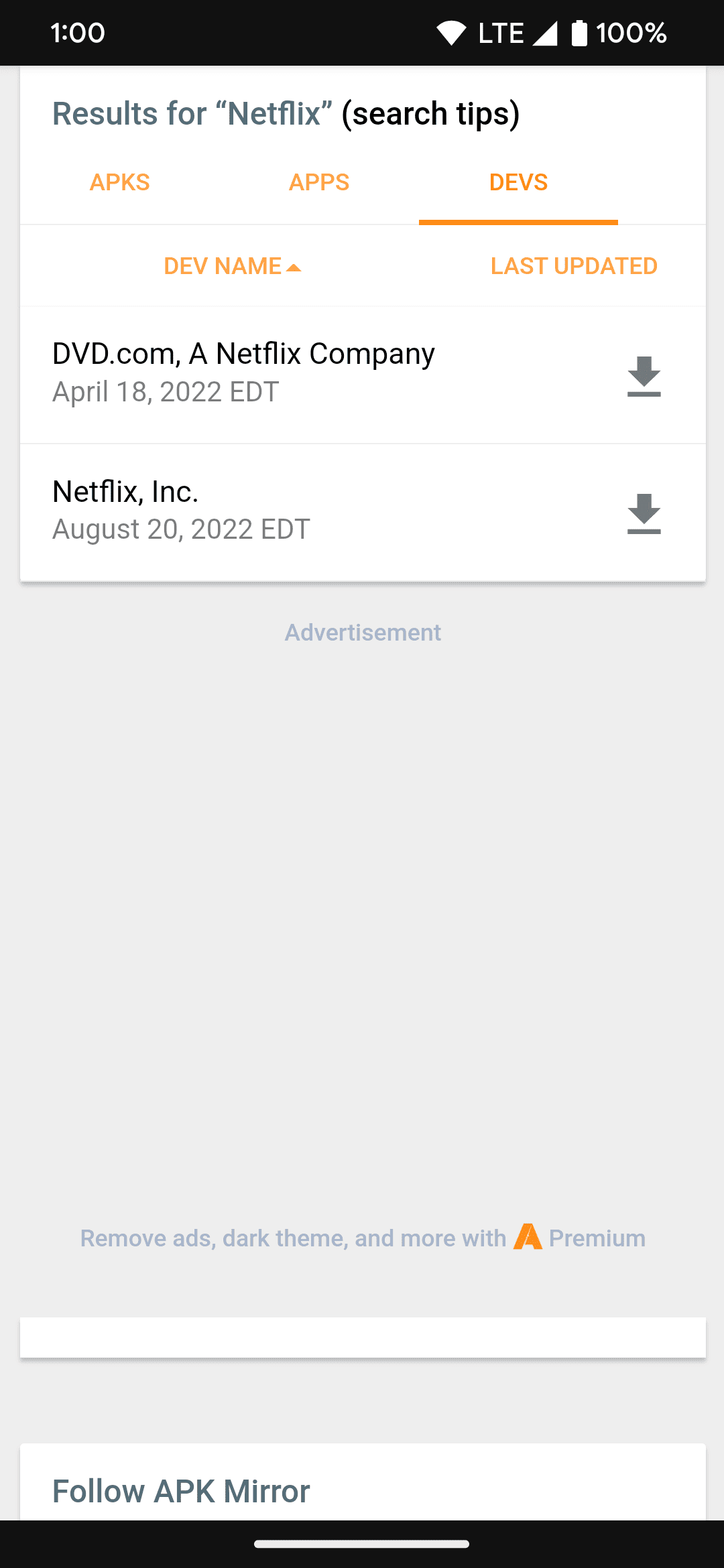 Οι εκδόσεις του Netflix είναι διαθέσιμες στο APKMirror.