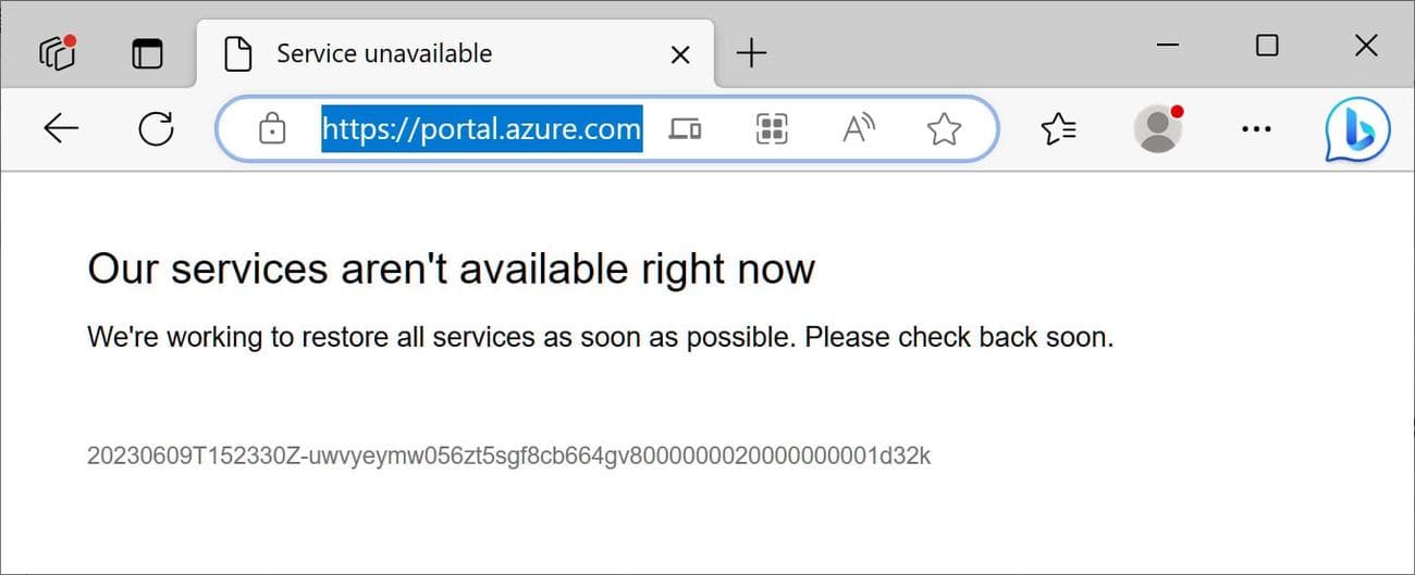 Μήνυμα σφάλματος κατά την επίσκεψη στο portal.azure.com
