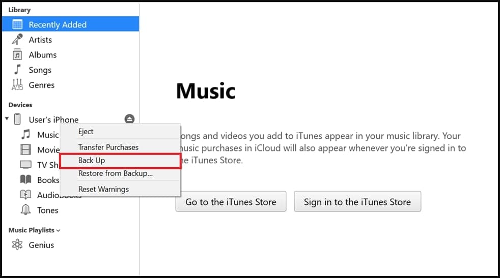 Δημιουργία αντιγράφου ασφαλείας iOS μέσω του iTunes