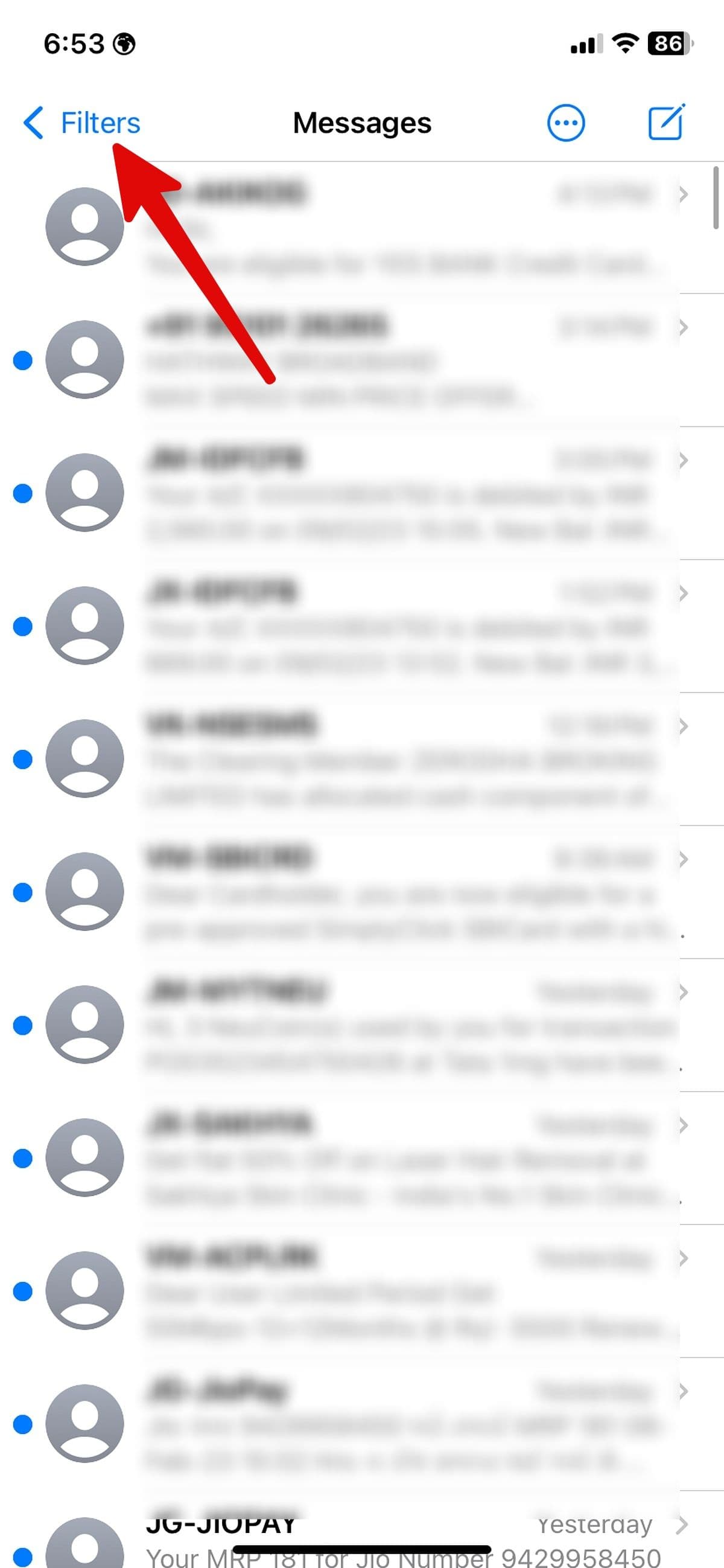 ανοίξτε τα φίλτρα στα Μηνύματα