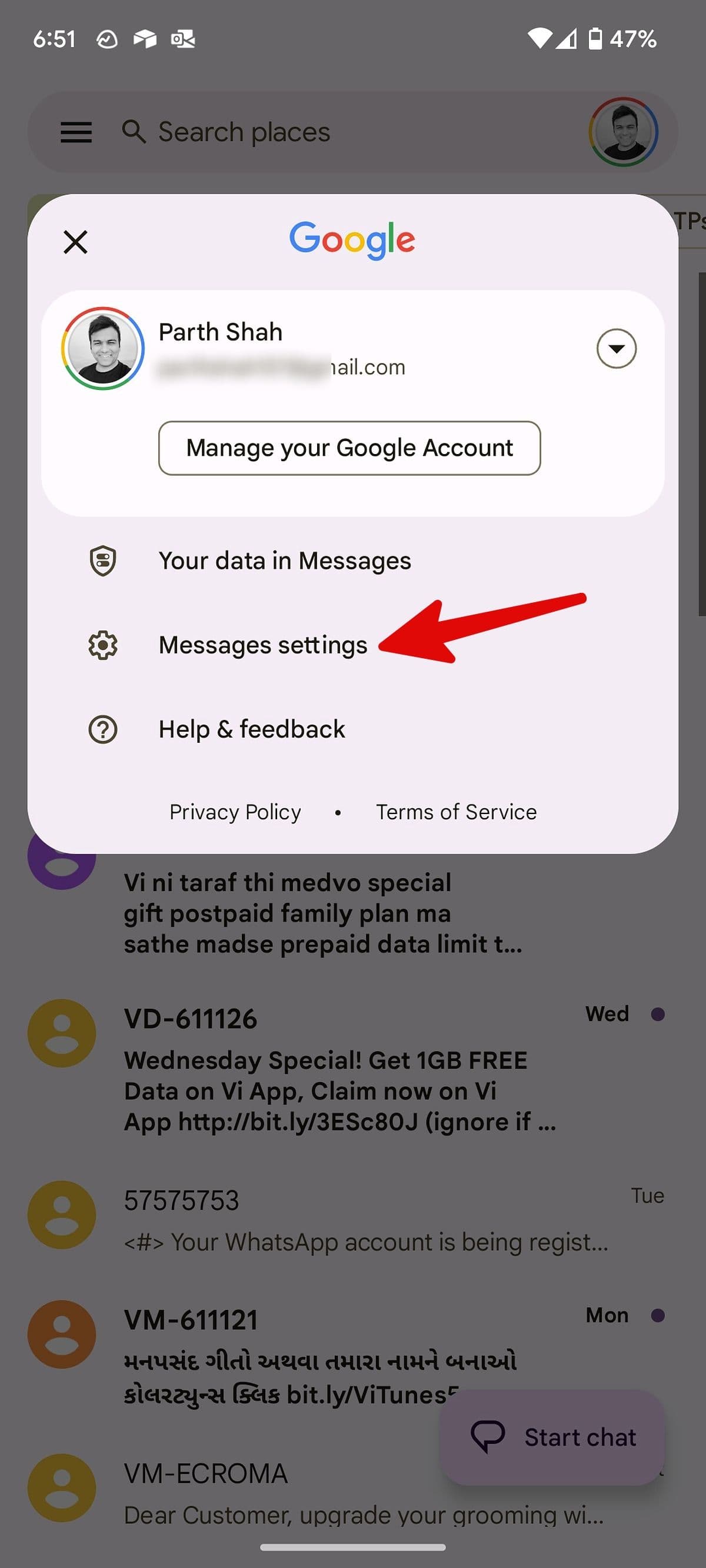 ανοίξτε τις ρυθμίσεις μηνυμάτων στο Android