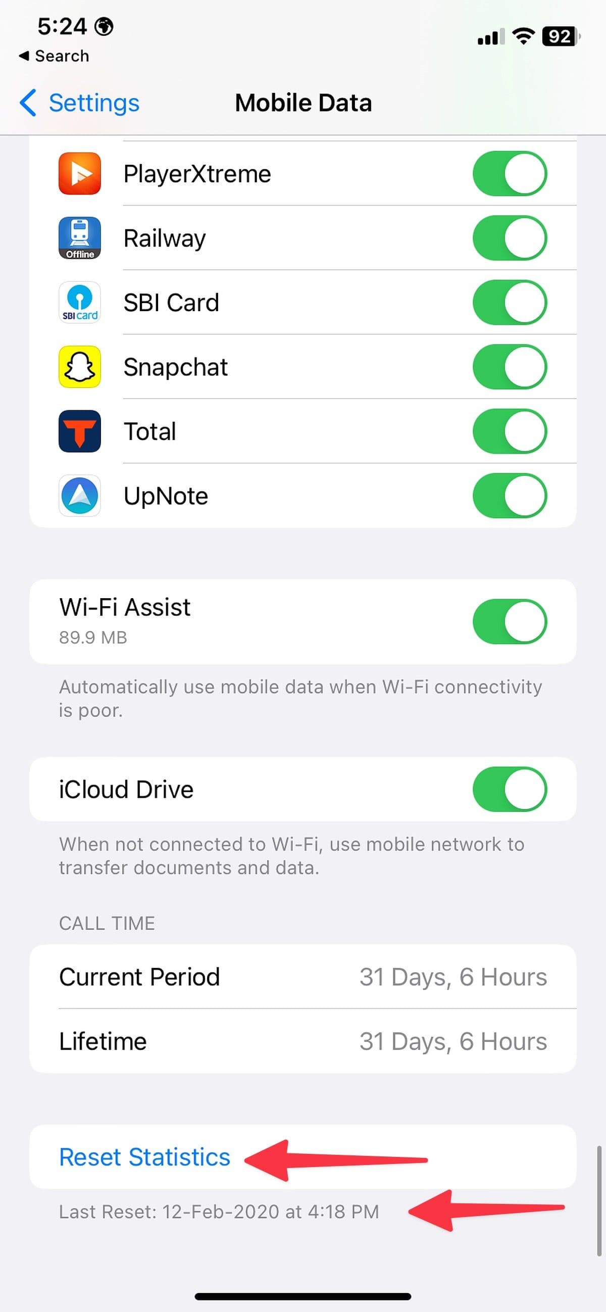 επαναφορά στατιστικών στοιχείων για δεδομένα κινητής τηλεφωνίας στο iPhone