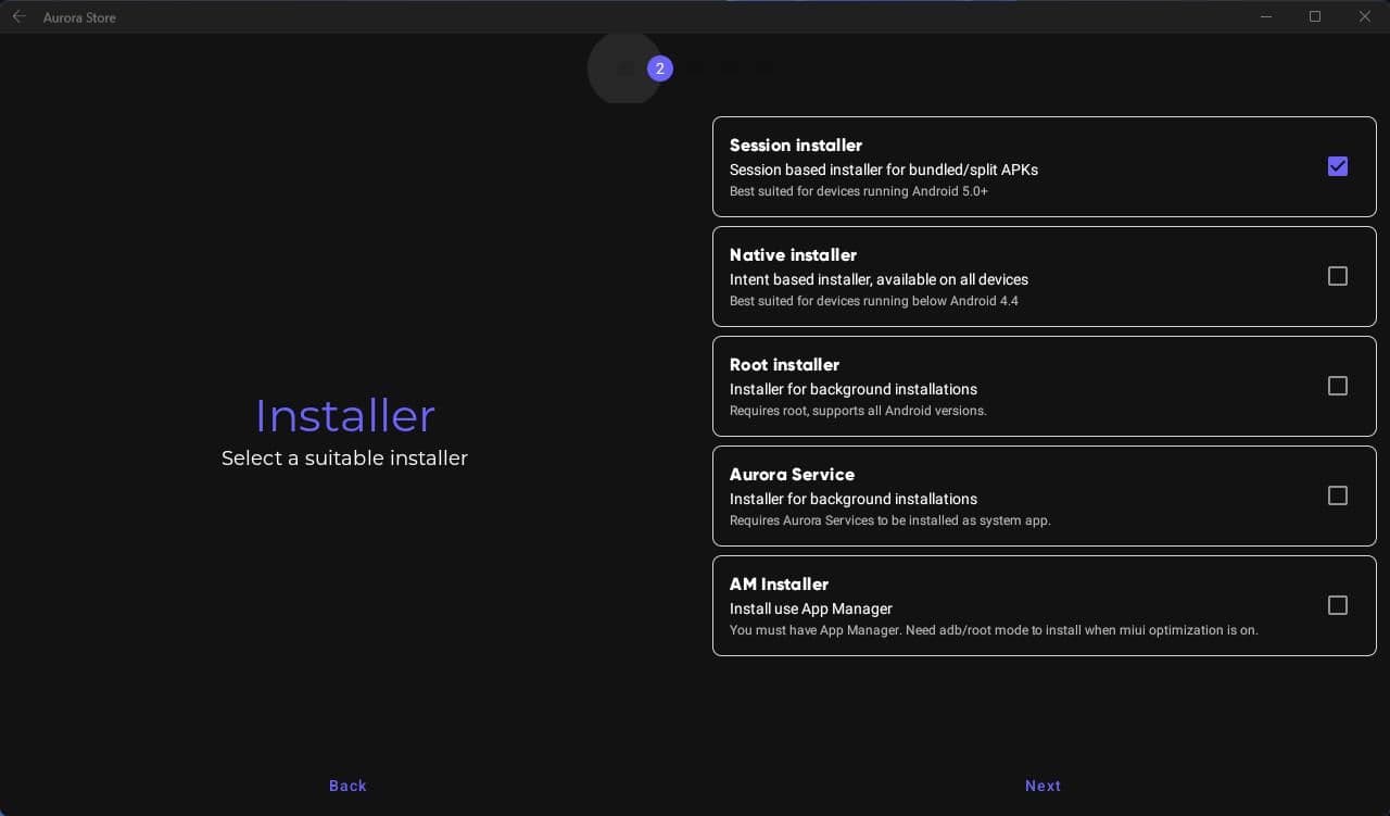 Επιλέγοντας την επιλογή του προγράμματος εγκατάστασης περιόδου λειτουργίας στην εφαρμογή Aurora Store