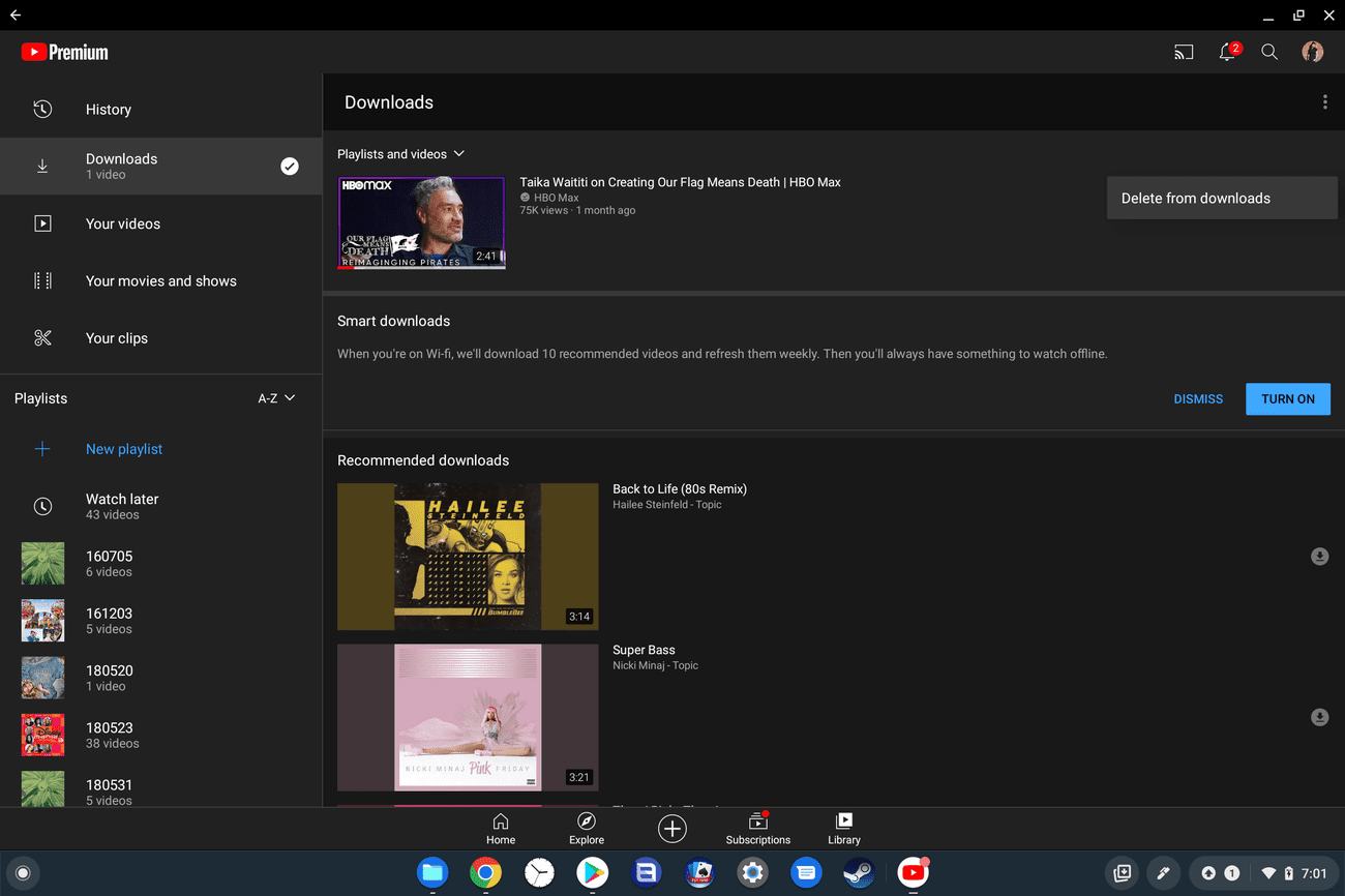 επιλογή για να διαγράψετε ένα βίντεο που έχετε λάβει από το Chromebook
