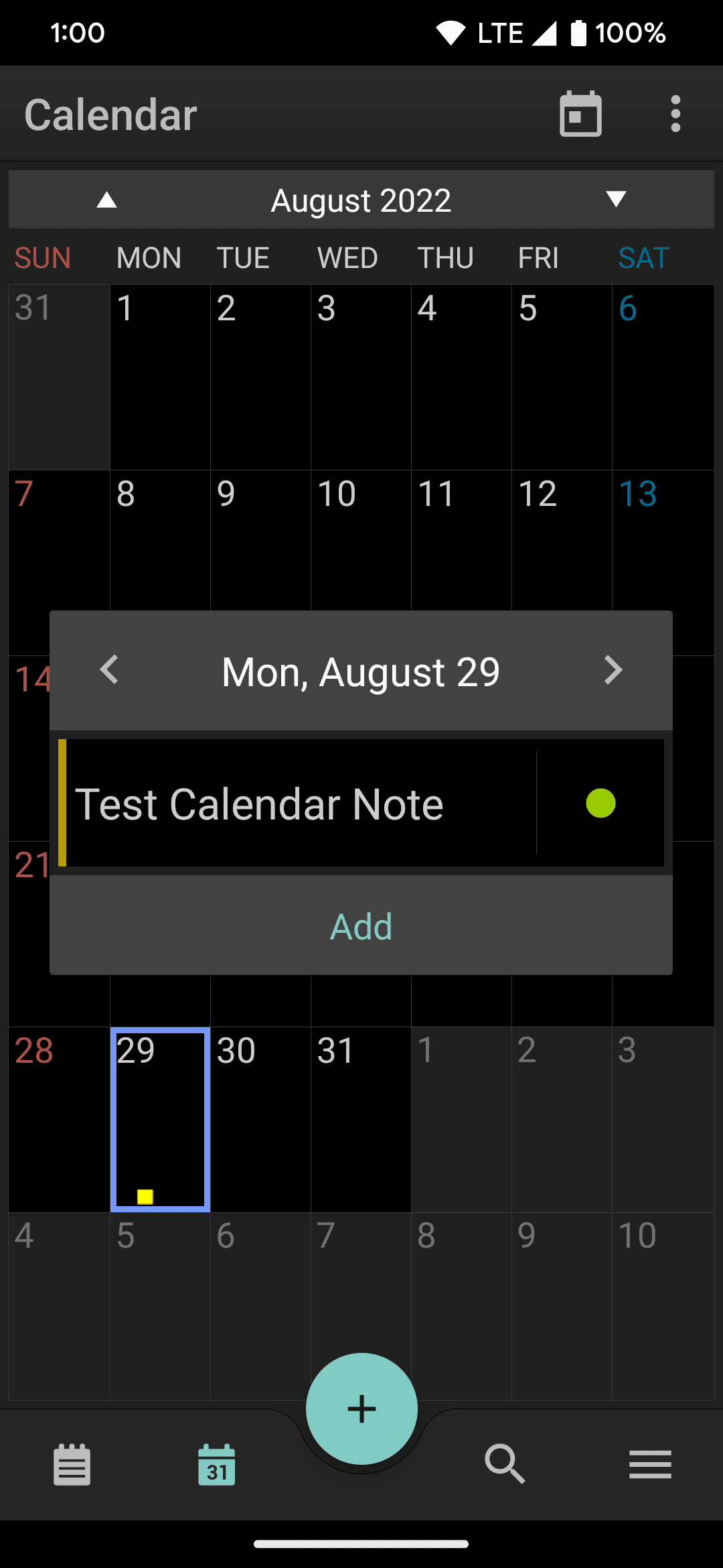 An example of a new calendar note found within the ColorNote app