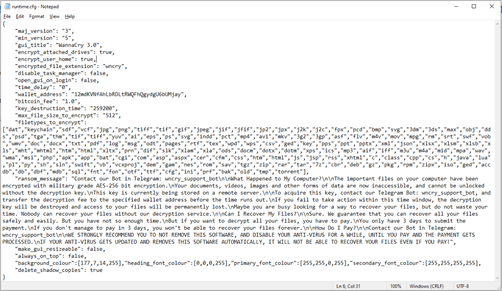 Το αρχείο διαμόρφωσης του ransomware