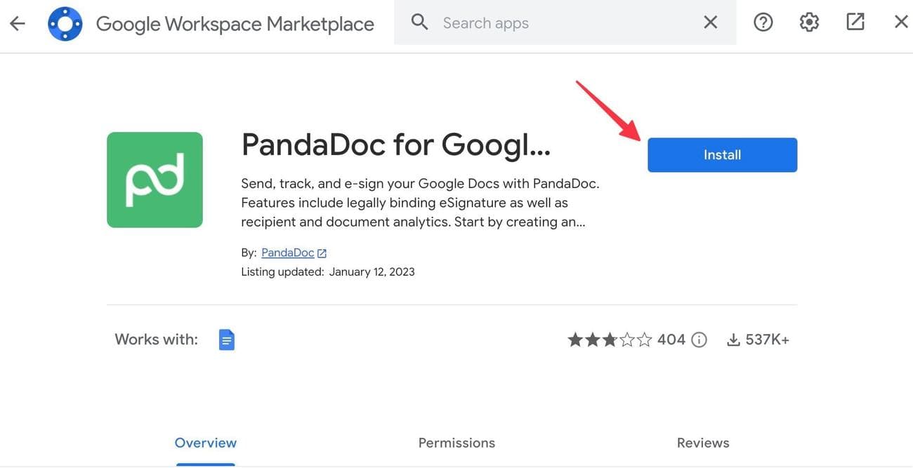 εγκαταστήστε το PandaDoc στα Έγγραφα Google
