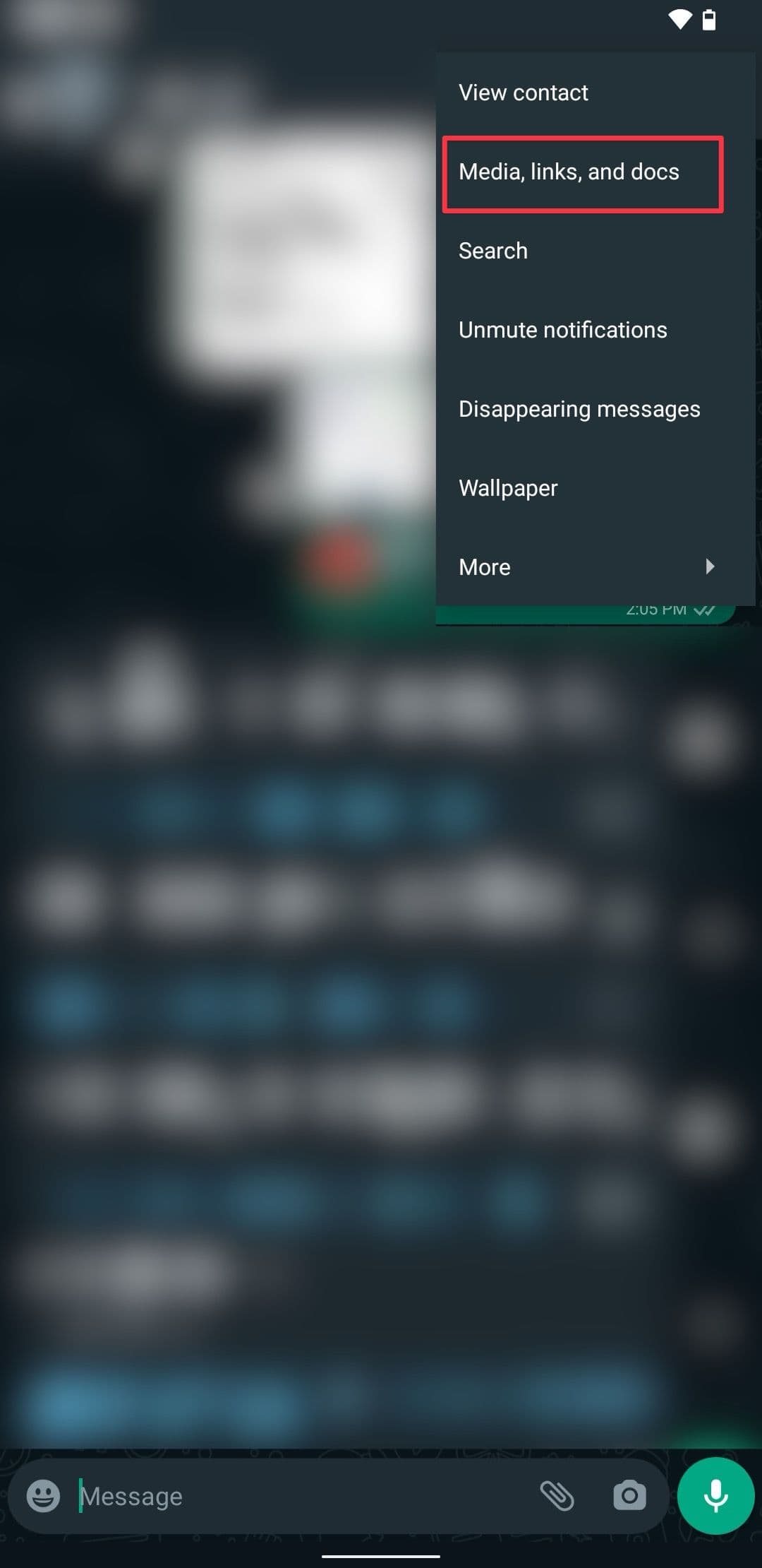 Στιγμιότυπο οθόνης που δείχνει την επιλογή πολυμέσων, συνδέσμων και εγγράφων στο μενού με τρεις κουκκίδες