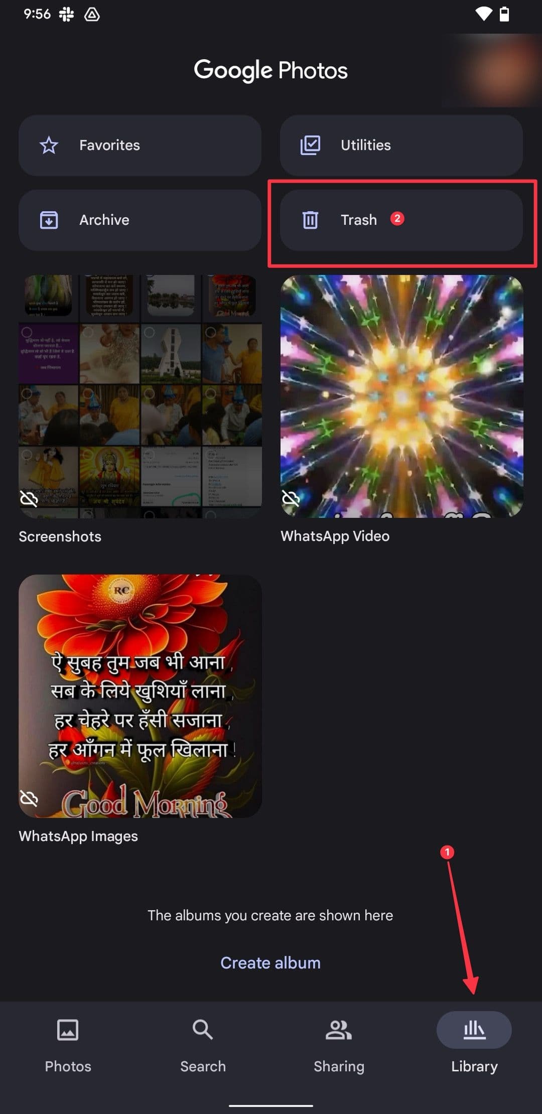 Στιγμιότυπο οθόνης καρτέλας Βιβλιοθήκη Φωτογραφιών Google που δείχνει τον φάκελο Κάδος