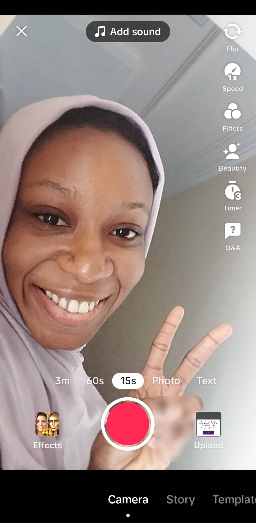 Beautify effect turned off on the TikTok