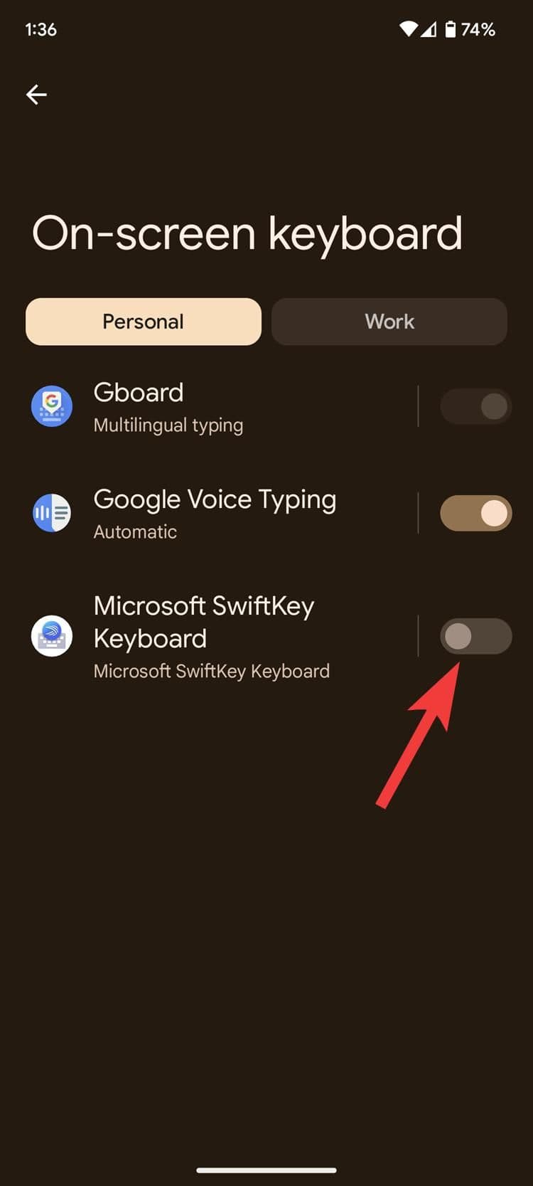 ενεργοποιήστε το swiftkey στο Android