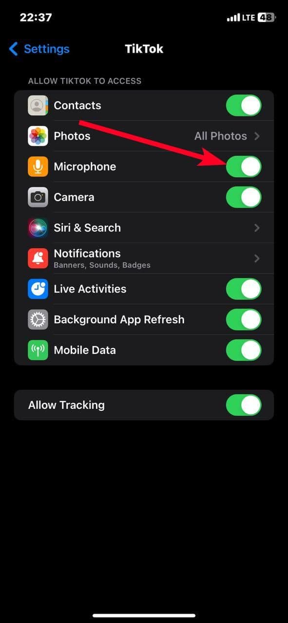 Enabling Microphone permission for TikTok on iOS