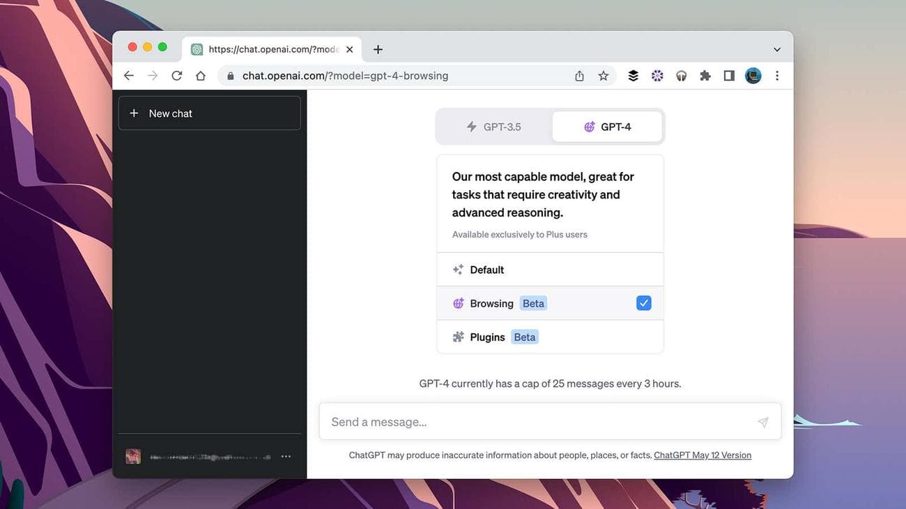 Στιγμιότυπο οθόνης του μενού ρυθμίσεων ChatGPT 4